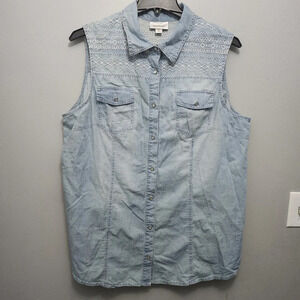 Avenue women's tunic top size 18/20 blue button-down 100% cotton chambray